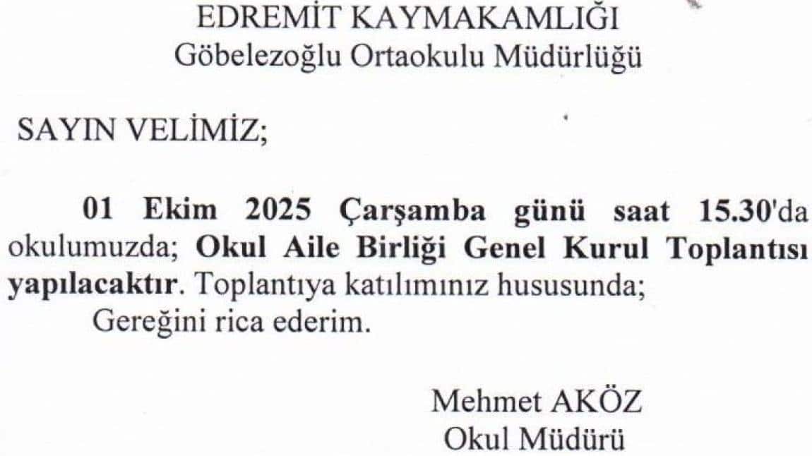 OKUL AİLE BİRLİĞİ GENEL KURUL TOPLANTISI
